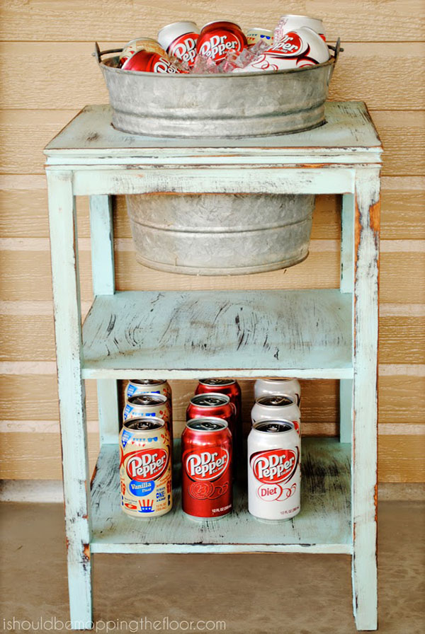 Thrift Store Side Table into a Beverage Station