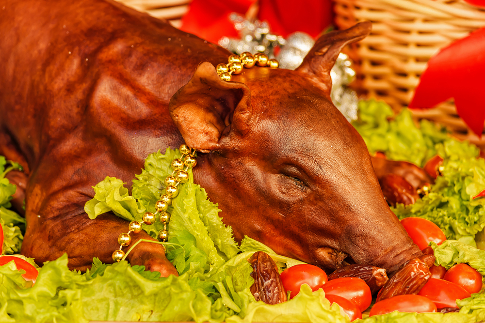 Lechón (Pork Dinner) commonly served for celebrations as a lucky dish.